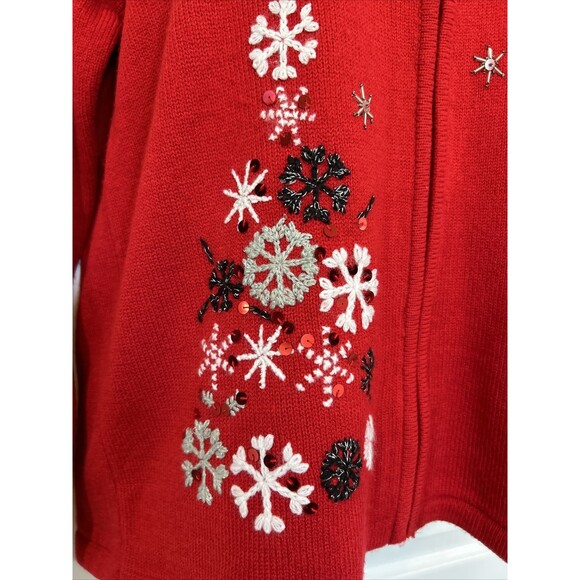 Allison Daley Cardigan Women's M Full Zip Red Christmas Sweater Snow Flakes - Picture 4 of 12